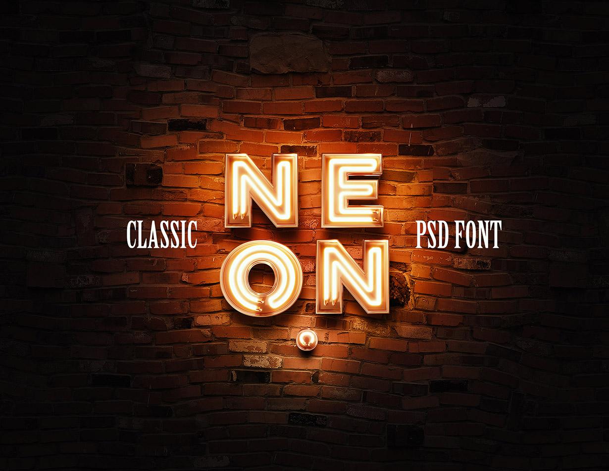 3D Neon PSD Font - Classic version - GK Mockups Store
