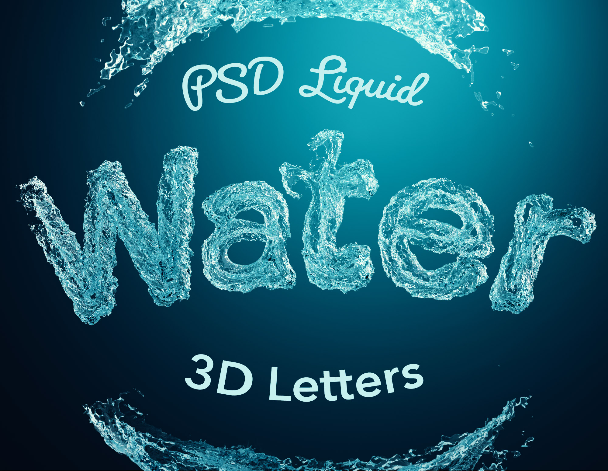 PSD Liquid Water 3D Letters GK Mockups Store
